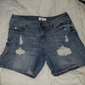 Distressed High-Rise Denim Shorts